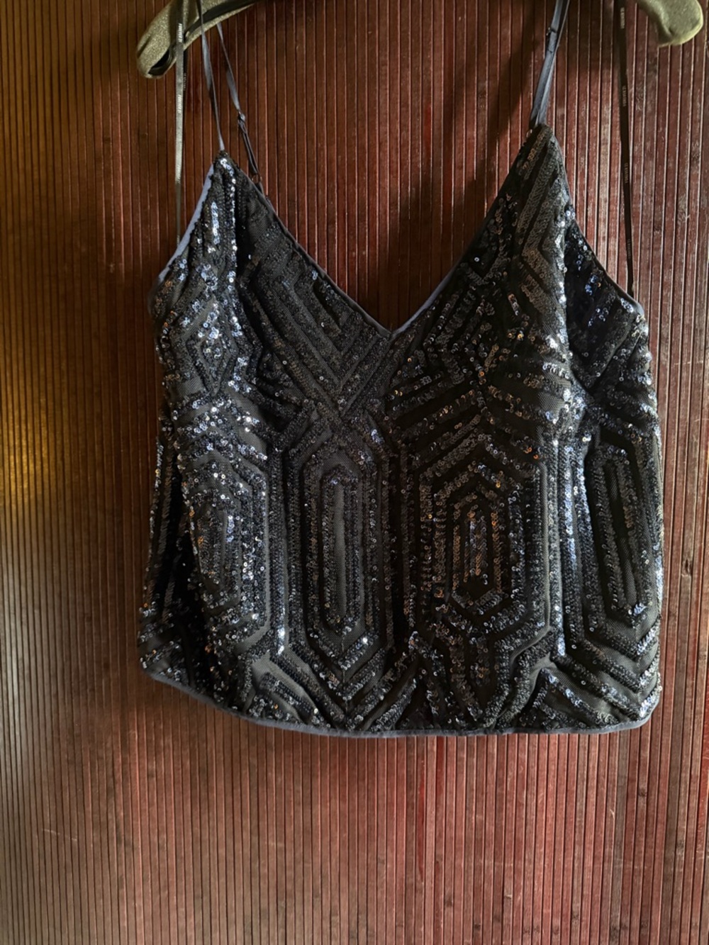 Forever 21 Black Sequin Geometric V-Neck Camisole Top